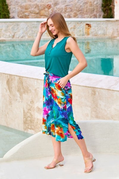 Kolsuz Yırtmaç Detay Desenli Kapri Takım CossybyAqua 25684