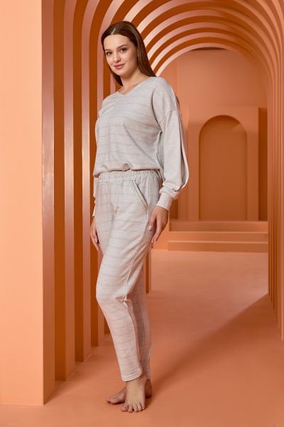 Uzun Kol Rahat Kalıp Pijama Takımı CossybyAqua 25056