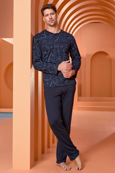 Desenli Uzun Kol Pijama Takımı Cossy By Aqua 25457 XL