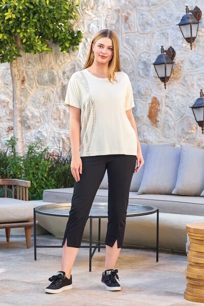 Baskı Detay Kapri Takım Cossy by Aqua 25829 48 - VANİLYA-SİYAH