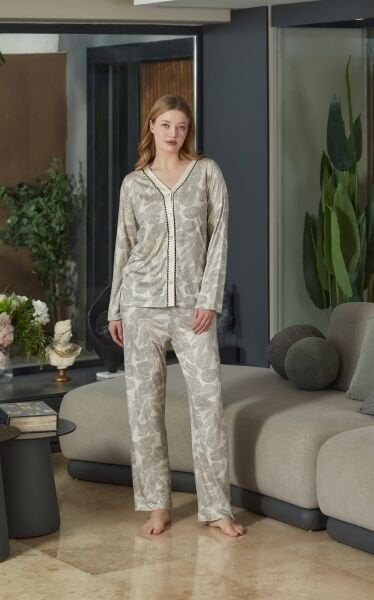 Uzun Kol Önden Düğmeli Pijama Takımı CossybyAqua 26601