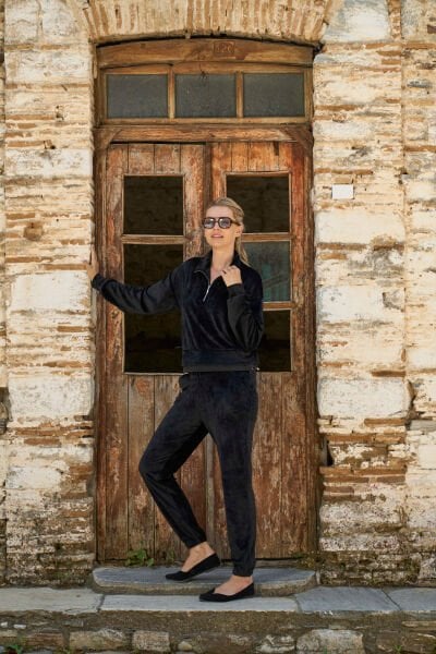 Kadife Dik Yaka Fermuar Detay Spor 2'li Takım CossybyAqua 26062