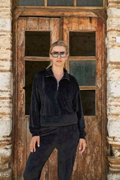 Kadife Dik Yaka Fermuar Detay Spor 2'li Takım CossybyAqua 26062