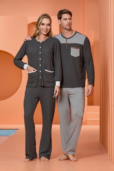 Uzun Kol Önden Düğmeli Pijama Takım CossybyAqua 25070
