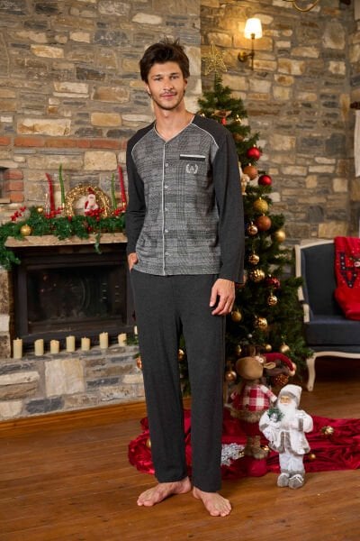 Ekose Desen Önden Düğmeli Erkek Pijama Takımı CossybyAqua 26151