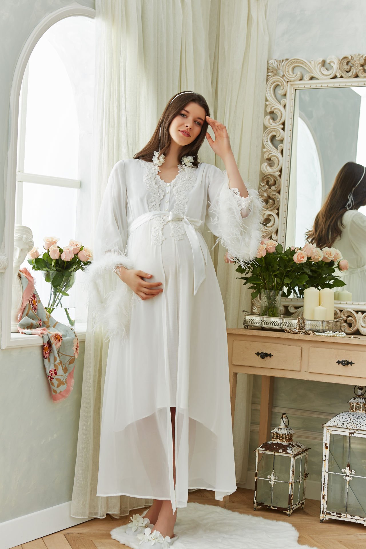 Otrişli Şifon Pullu Brodeli Sabahlık CossybyAqua 26355