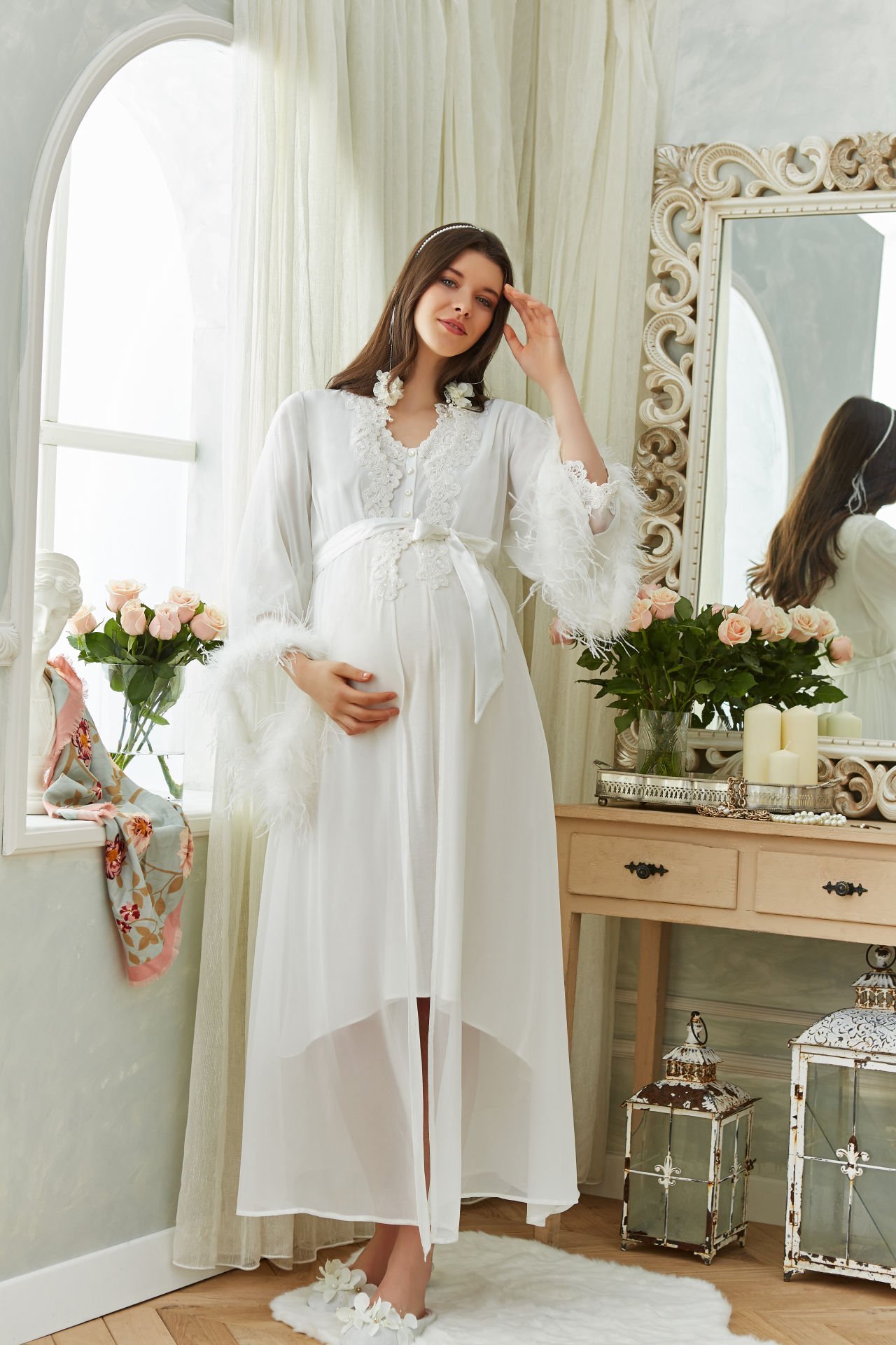 Otrişli Şifon Pullu Brodeli Sabahlık CossybyAqua 26355