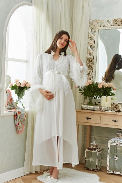 Otrişli Şifon Pullu Brodeli Sabahlık CossybyAqua 26637