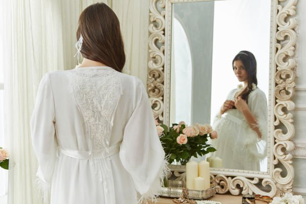 Otrişli Şifon Pullu Brodeli Sabahlık CossybyAqua 26355