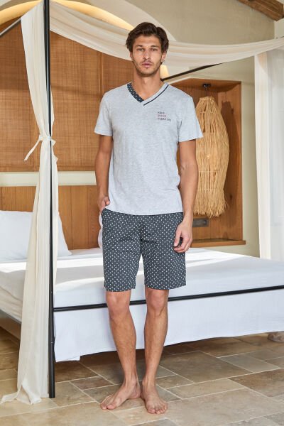 Desenli Kısa Kol Şort Takım Cossy by Aqua 25914 L - GRİMELANJ