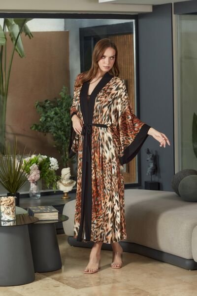 Leopar Desen Uzun Kimono Sabahlık CossybyAqua 26667