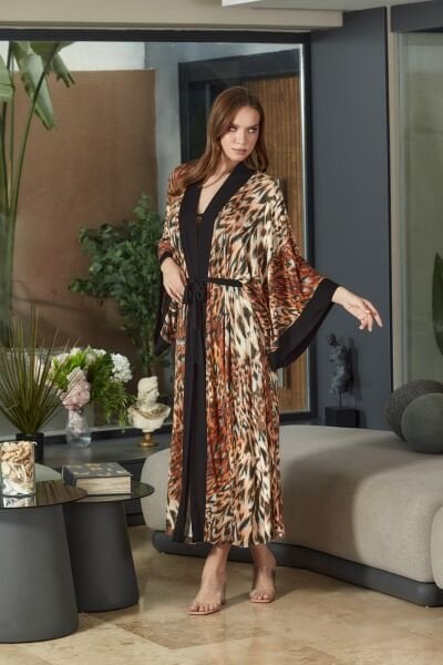 Leopar Desen Uzun Kimono Sabahlık CossybyAqua 26667