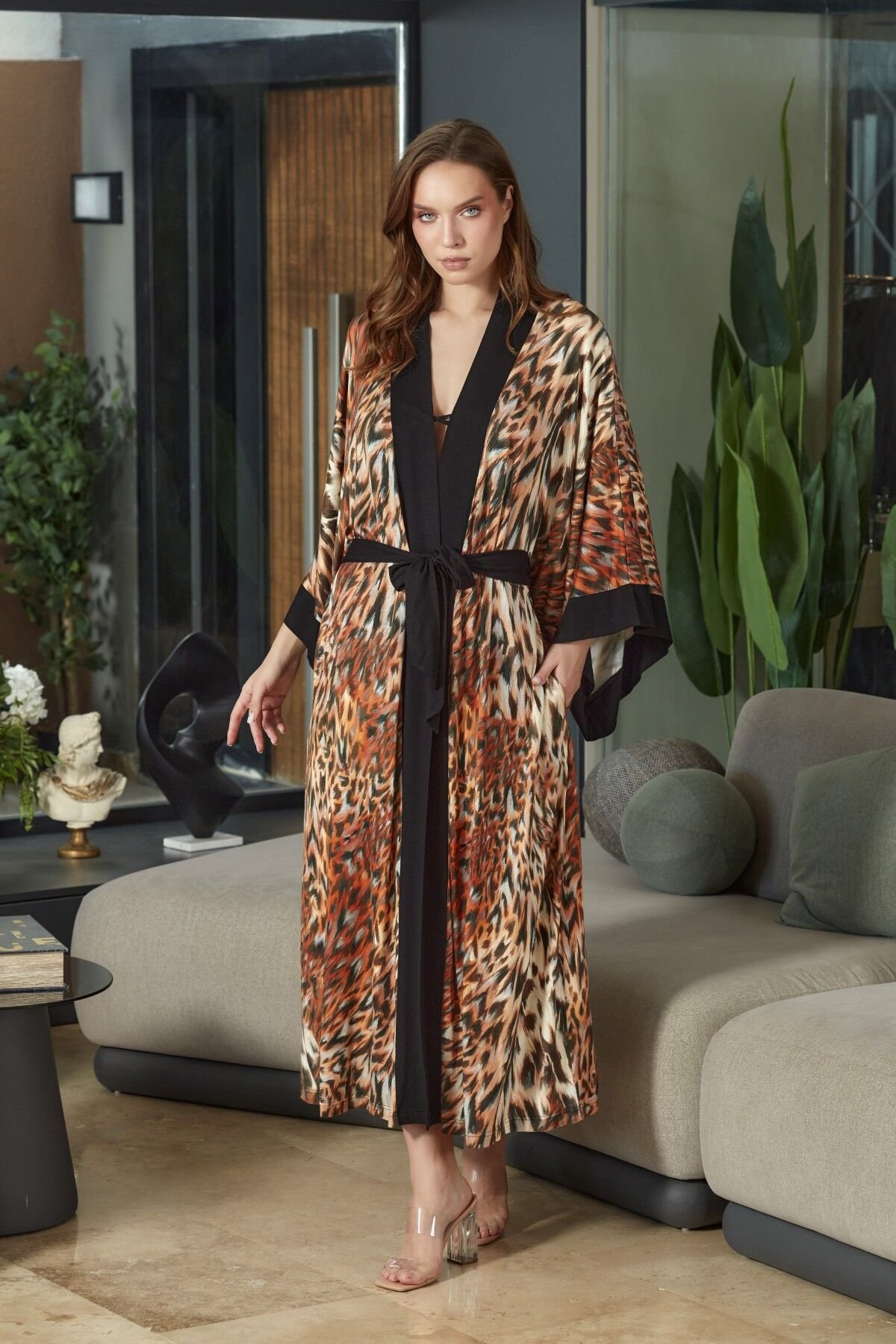 Leopar Desen Uzun Kimono Sabahlık CossybyAqua 26667