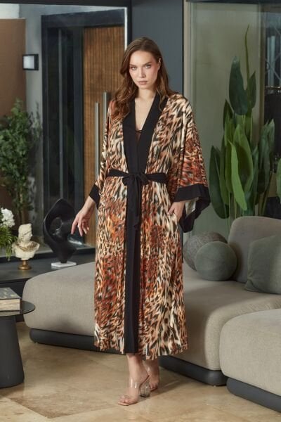 Leopar Desen Uzun Kimono Sabahlık CossybyAqua 26667