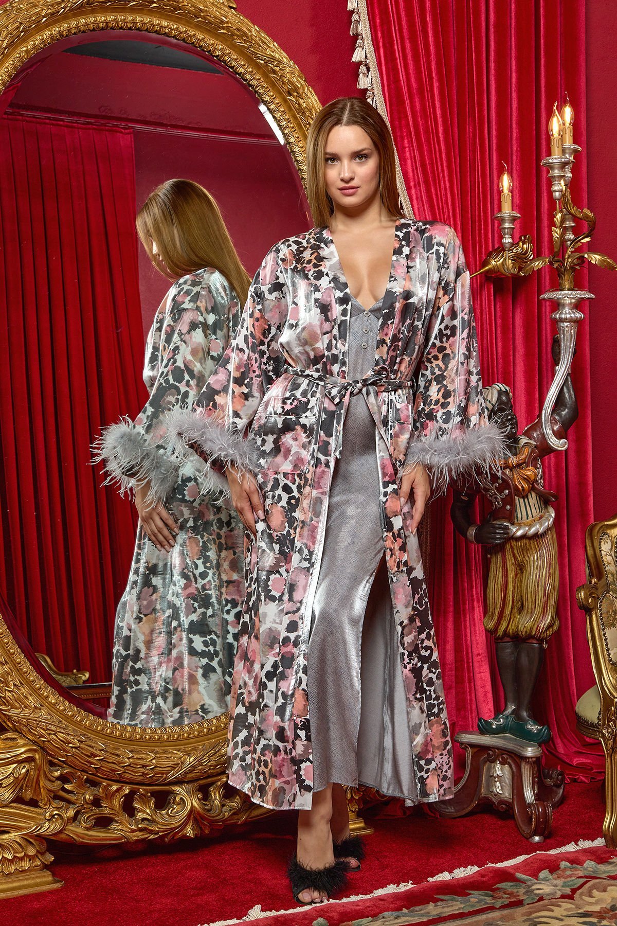 Desenli Kolları Otrişli Uzun Sabahlık CossybyAqua 25157