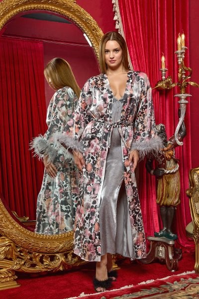 Desenli Kolları Otrişli Uzun Sabahlık CossybyAqua 25157