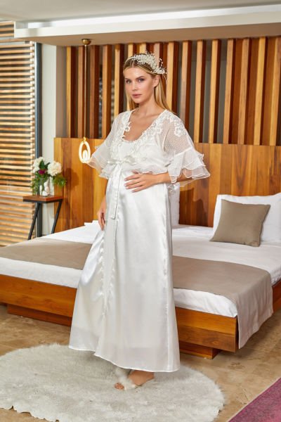 Pullu Brodeli Saten Sabahlık CossybyAqua 24614