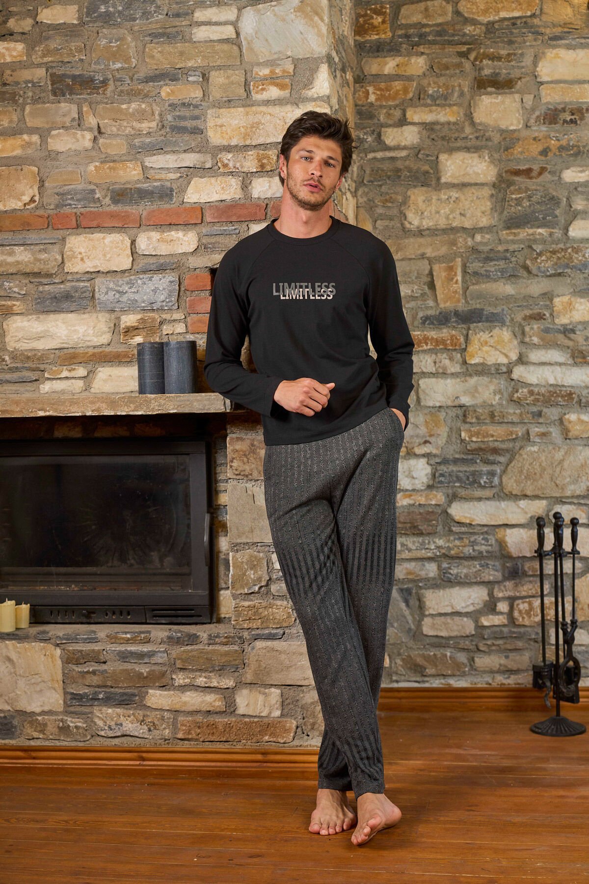 Baskı Detay Erkek Pijama Takımı CossybyAqua 26183