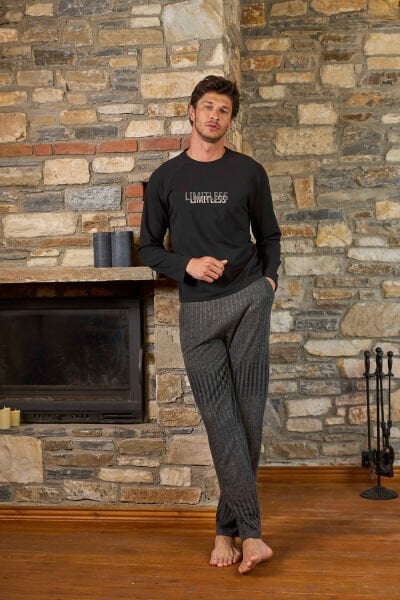 Baskı Detay Erkek Pijama Takımı CossybyAqua 26183