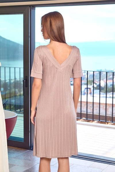 Kısa Kol V Yaka Gecelik CossybyAqua 25511 44 - KREM