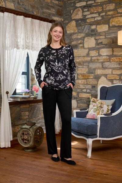 Desenli Uzun Kol Pijama Takımı (Büyük Beden Seçeneği) CossybyAqua 26231