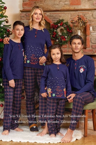 Uzun Kol Sevimli Baskı Detay Kadın Yeni Yıl Pijama Takımı CossybyAqua 24048