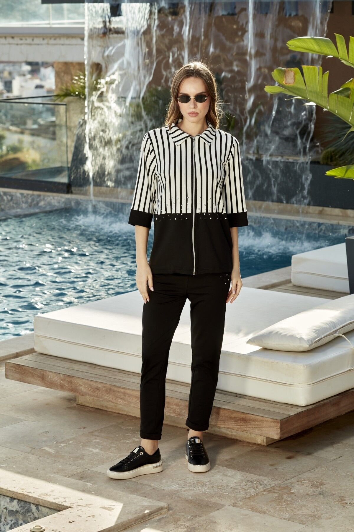 Çizgi Desen Taş Baskılı Spor 2'li Takım CossybyAqua (Geniş Beden Aralığı) 26821