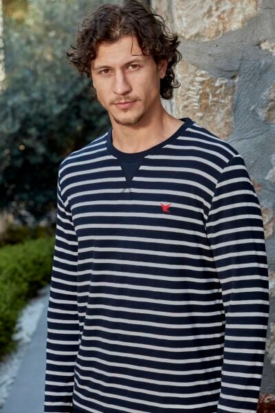 Uzun Kol Çizgi Desen Erkek Pijama Takımı CossybyAqua 27439