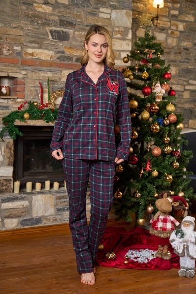 Yeni Yıl Temalı Ekose Desen Gömlek Pijama Takımı CossybyAqua 26202