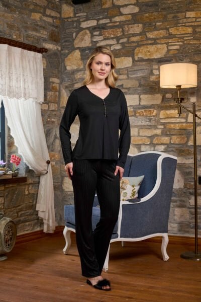 Uzun Kol Düğme Detay Pijama Takımı CossybyAqua 26275