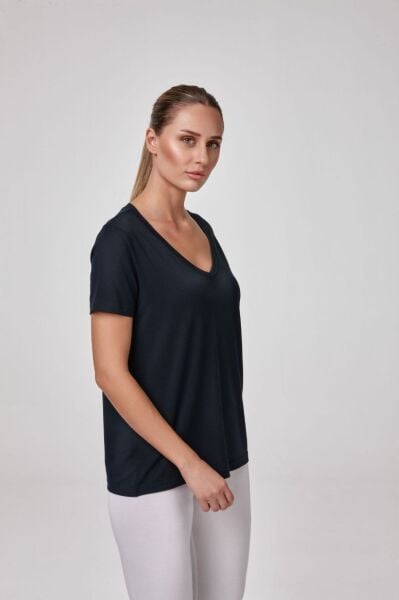 Relactive Kadın Kısa Kollu Derin V Yaka T-Shirt Bluz 2572