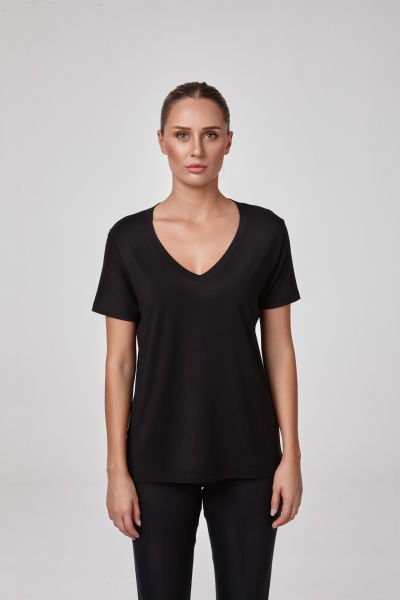Relactive Kadın Kısa Kollu Derin V Yaka T-Shirt Bluz 2572
