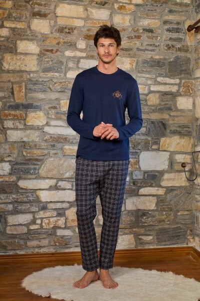 Uzun Kol Nakış Detay Erkek Pijama Takımı CossybyAqua 26154 M - LACİVERT