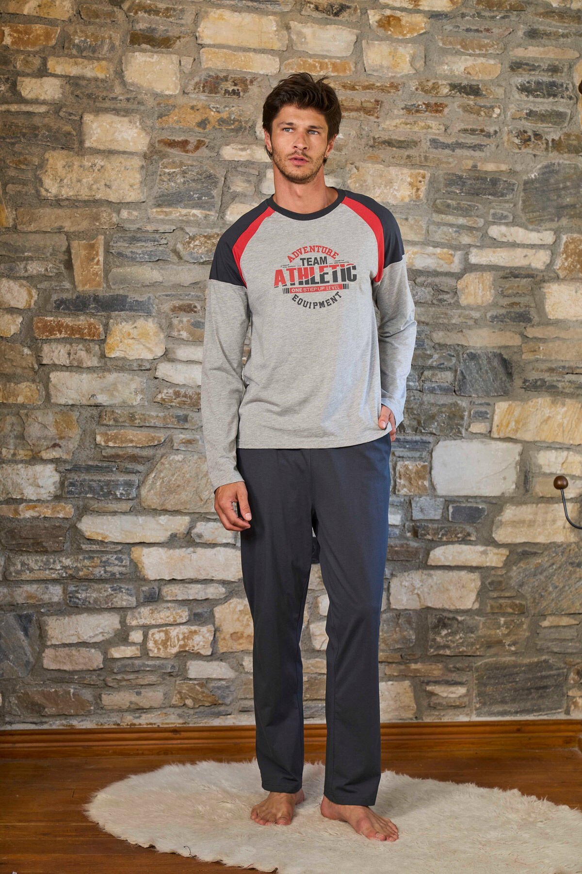 Baskı Detay Uzun Kol Erkek Pijama Takımı CossybyAqua 26171