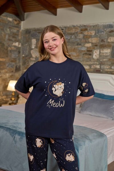 Kısa Kol Baskı Detay Kadın Pijama Takımı CossybyAqua 26219