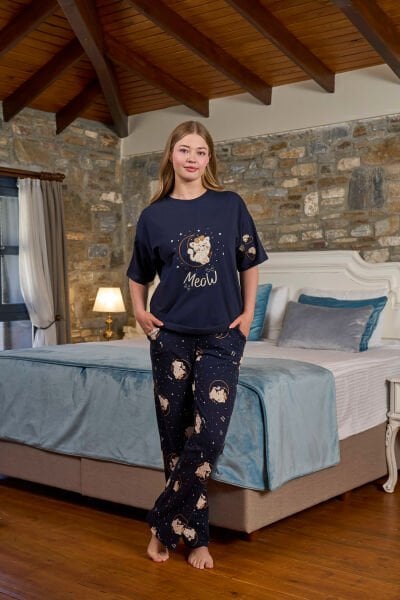 Kısa Kol Baskı Detay Kadın Pijama Takımı CossybyAqua 26219