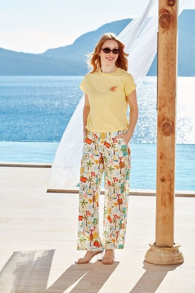 Kısa Kol Desenli Pijama Takımı CossybyAqua 26501