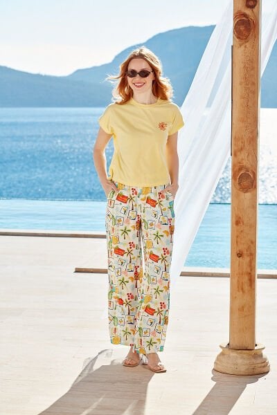 Kısa Kol Desenli Pijama Takımı CossybyAqua 26501