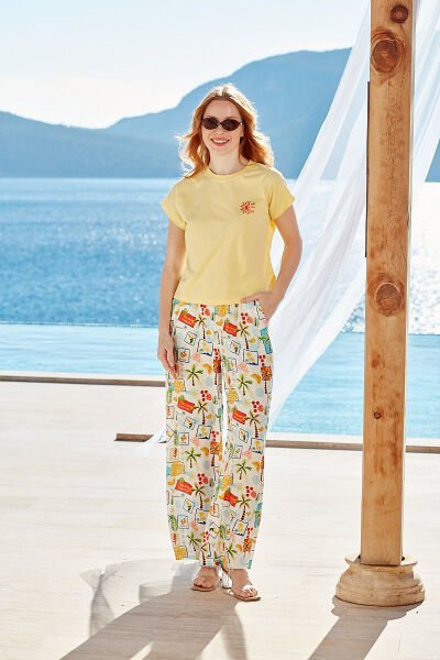 Kısa Kol Desenli Pijama Takımı CossybyAqua 26501