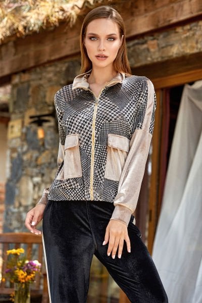 Kazayağı Desen Kadife 2'li Takım Cossy By Aqua 24342