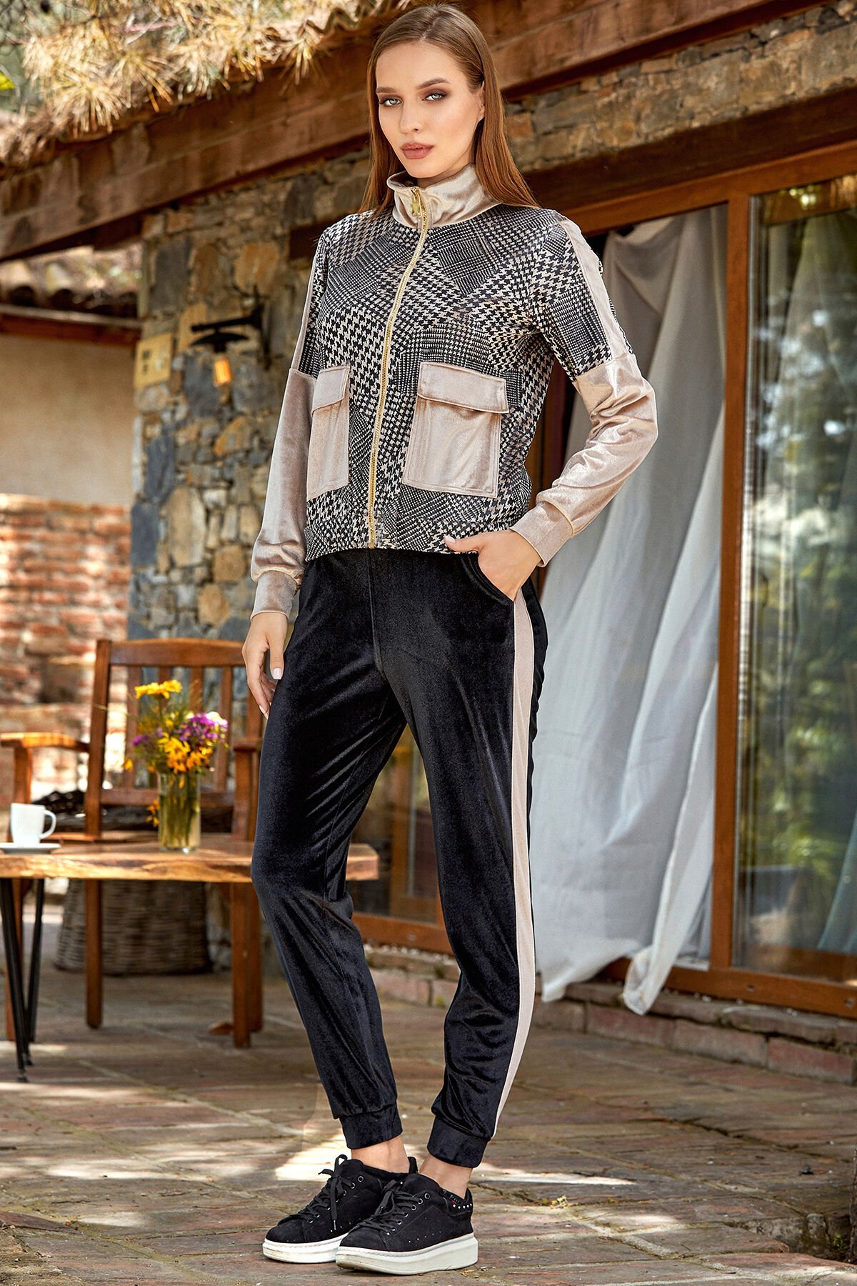 Kazayağı Desen Kadife 2'li Takım Cossy By Aqua 24342