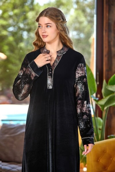 Uzun Kol Bilek Boy Kadife Elbise Cossybyaqua 23434