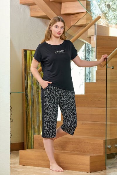 Kısa Kol Desenli Pijama Kapri Takım CossybyAqua 25673