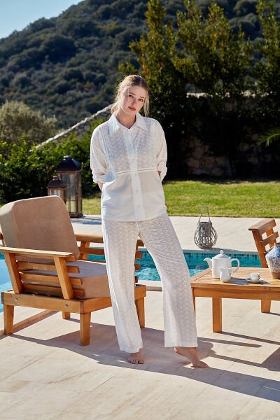 Gömlek Yaka Önden Düğmeli Pijama Takımı CossybyAqua 26536
