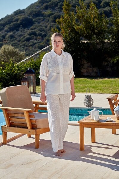 Gömlek Yaka Önden Düğmeli Pijama Takımı CossybyAqua 26536