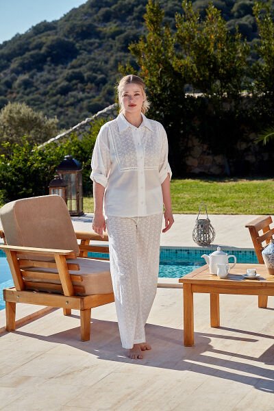 Gömlek Yaka Önden Düğmeli Pijama Takımı CossybyAqua 26536