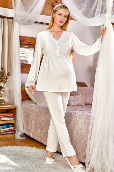 Uzun Kol Dantel Detay Lohusa Pijama Takımı Cossy By Aqua 24159