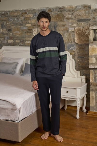 Uzun Kol Düğme Detay Erkek Pijama Takım CossybyAqua 26402