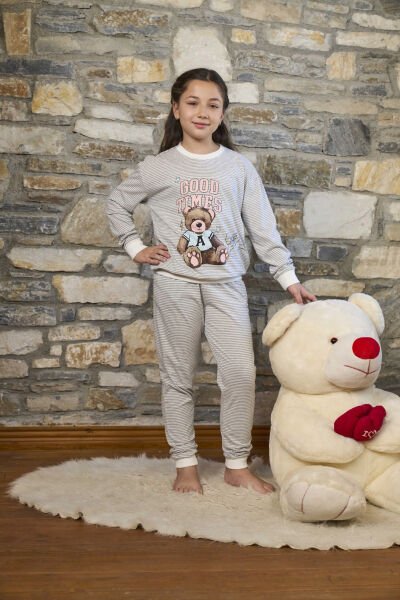 Çizgi Desen Baskılı Çocuk Pijama Takımı CossybyAqua 26452