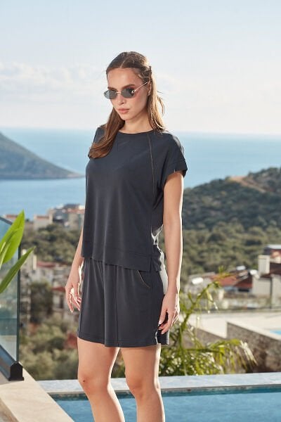 Kısa Kol Spor Şort Takım CossybyAqua 26564 44 - TAŞ